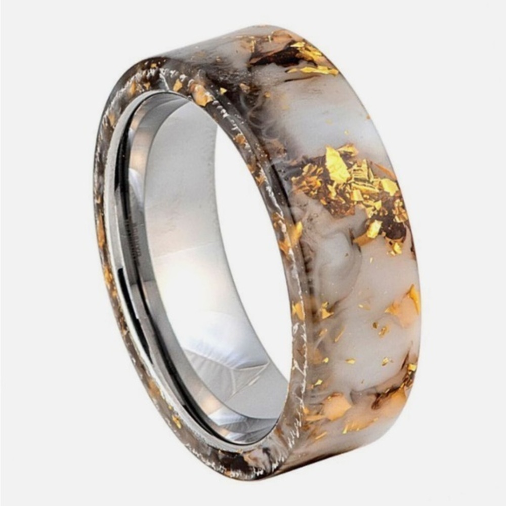 Women or men New 8mm Black & Gold Foil Resin Inlay